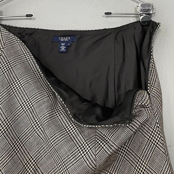 Chaps Size 16 Houndstooth Wool Flare Skirt Office Academia Y2K Twee Equestrian - Picture 6 of 10